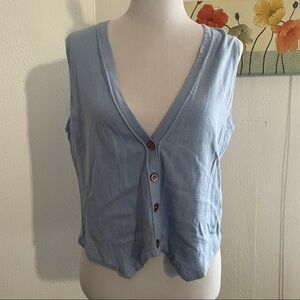 J Jill Womens Sky Blue Cotton Cashmere V-Neck Sweater Vest Sz LP